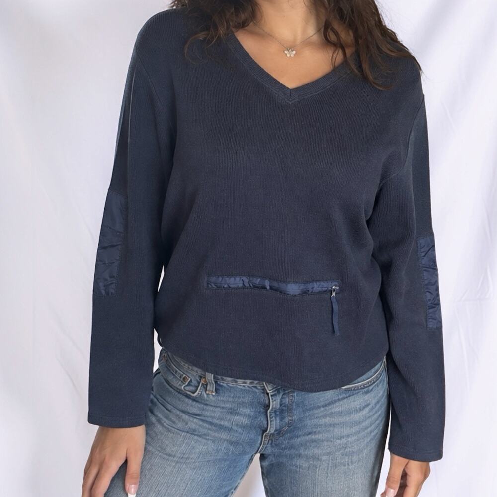 2000s Xhilaration Navy Utility Zip Pocket V-Neck Sweater Size XL